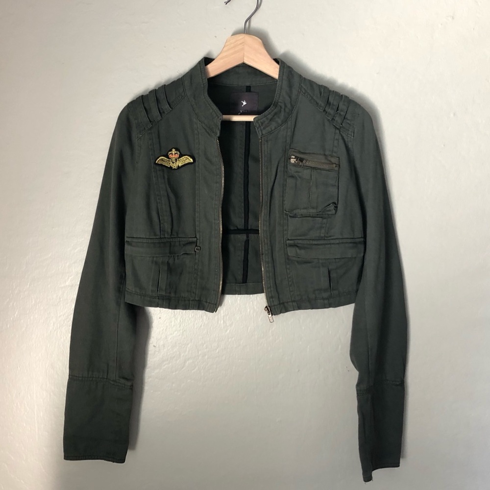 Cropped Olive Green Military Utility Jacket